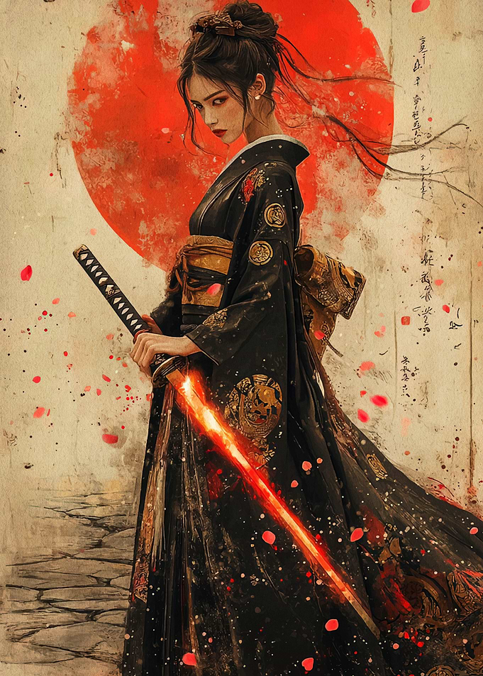 Samurai Woman with Glowing Katana