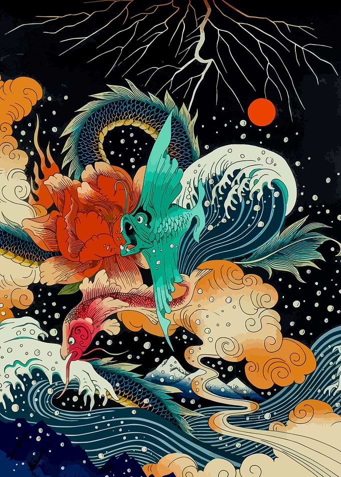Dragon, Fish, and Floral Fantasy