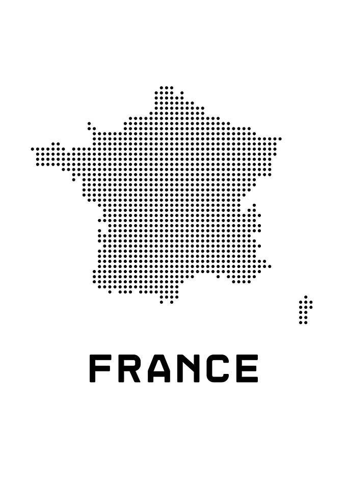 France Map Dotted Black and White