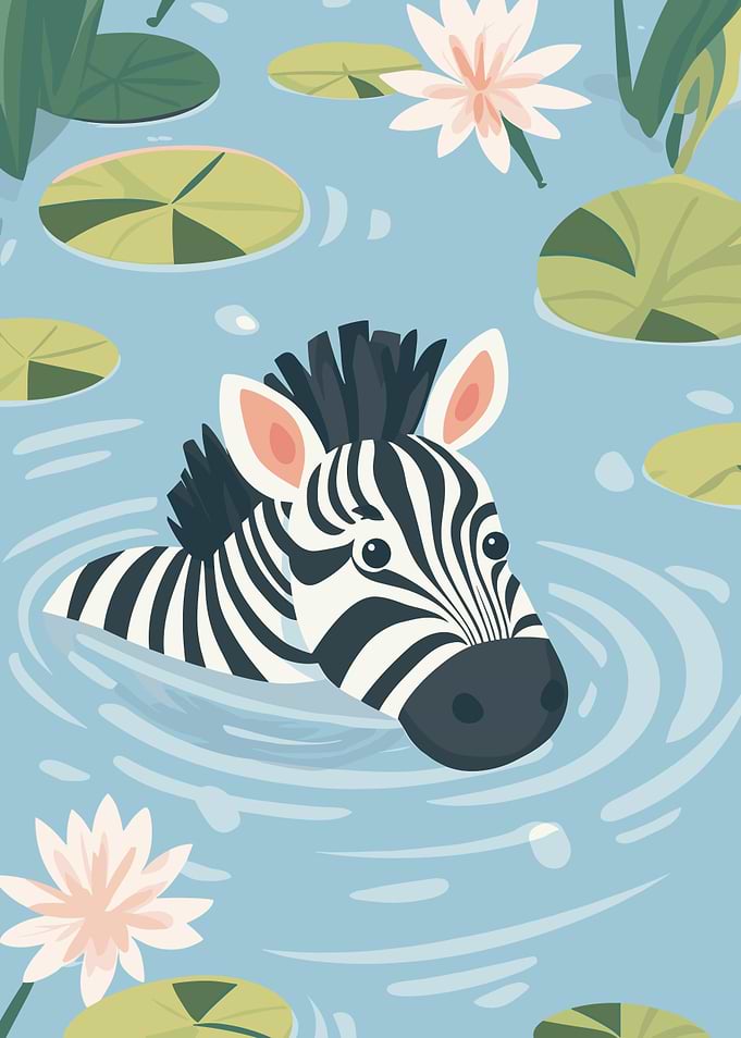 Zebra swimming in a pond illustration