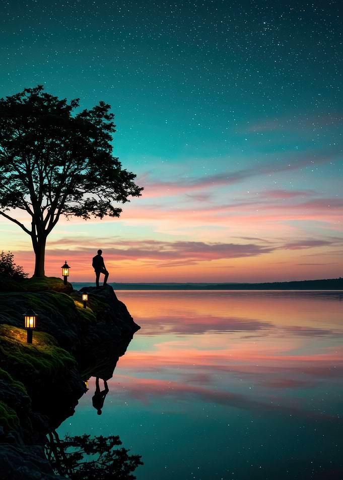 Silhouette at Sunset by the Lake