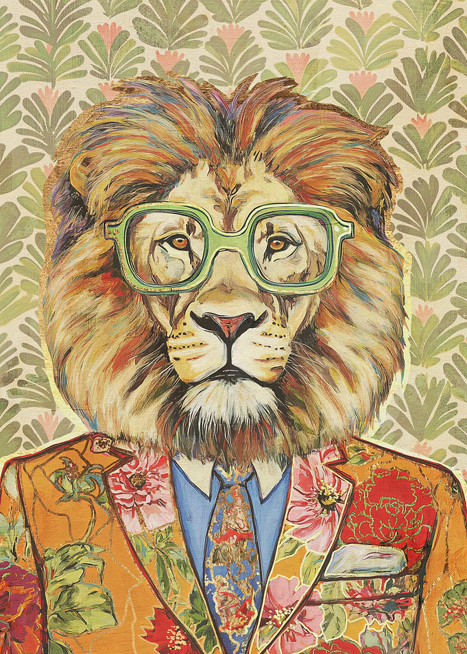Dapper Lion Portrait with Floral Suit