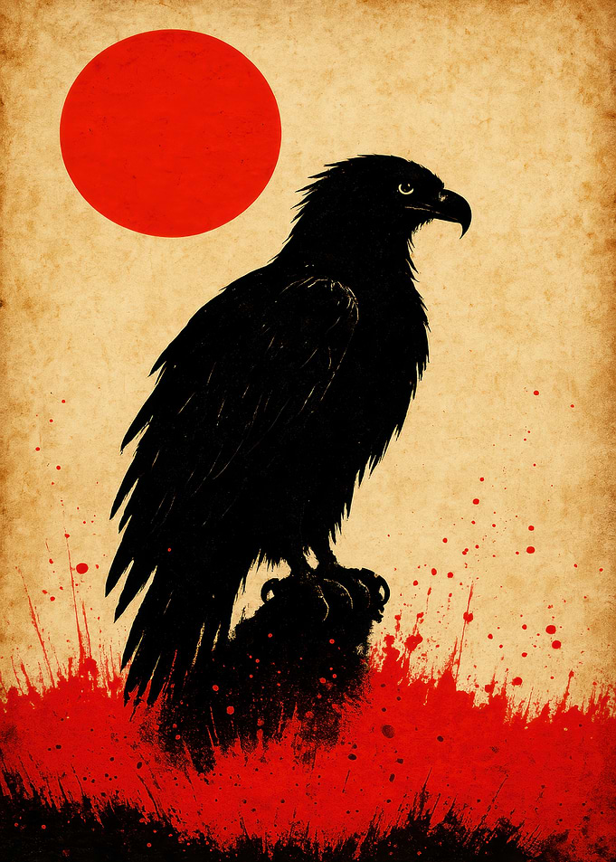 Black Eagle and Red Sun Art