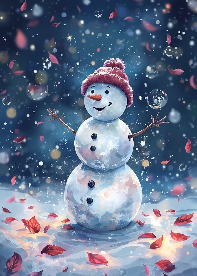 Whimsical Snowman in Winter Wonderland