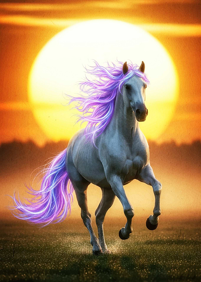Horse Purple Mane Sunset