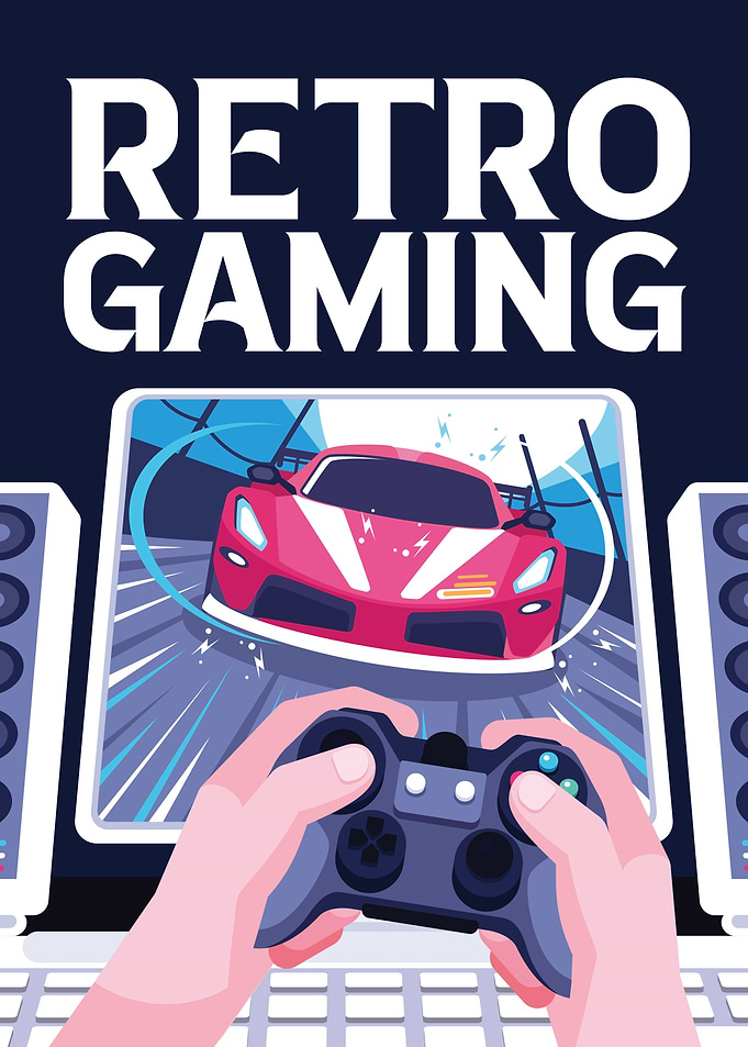Retro Gaming Illustration with Car Race