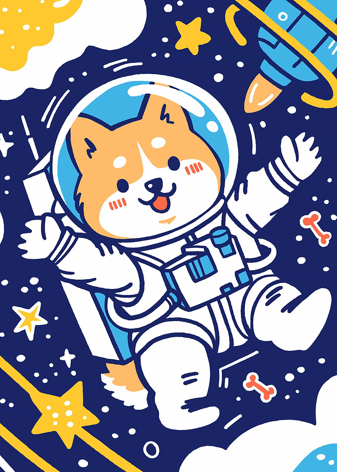 Astronaut Shiba Inu in Space Cartoon