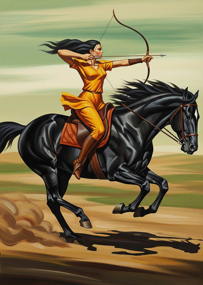 LA CHAMPIONNE DE TIR À L'ARC MONTÉ (The Mounted Archery Champion) - Original Art Deco Artwork