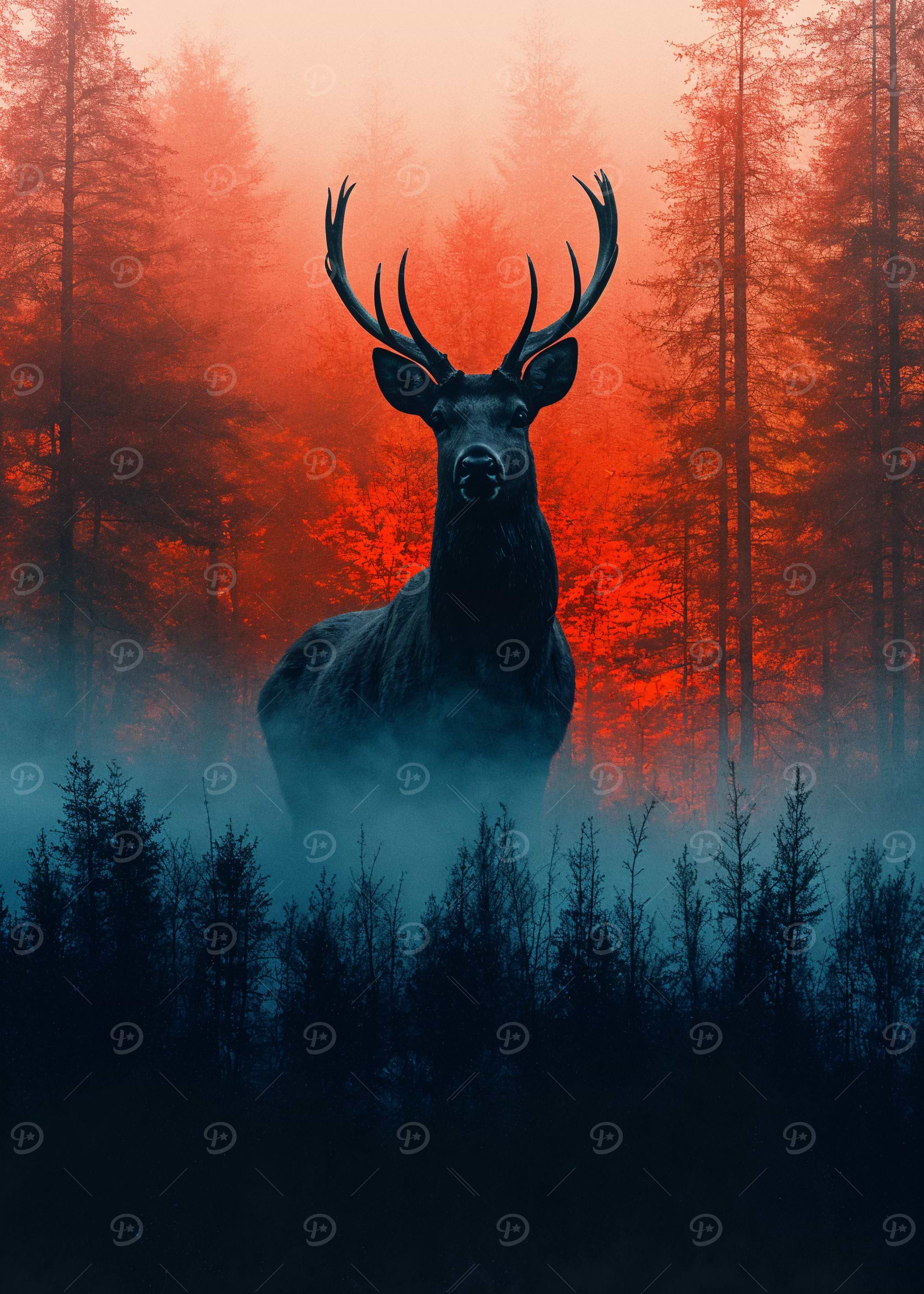 Majestic Deer in Misty Forest