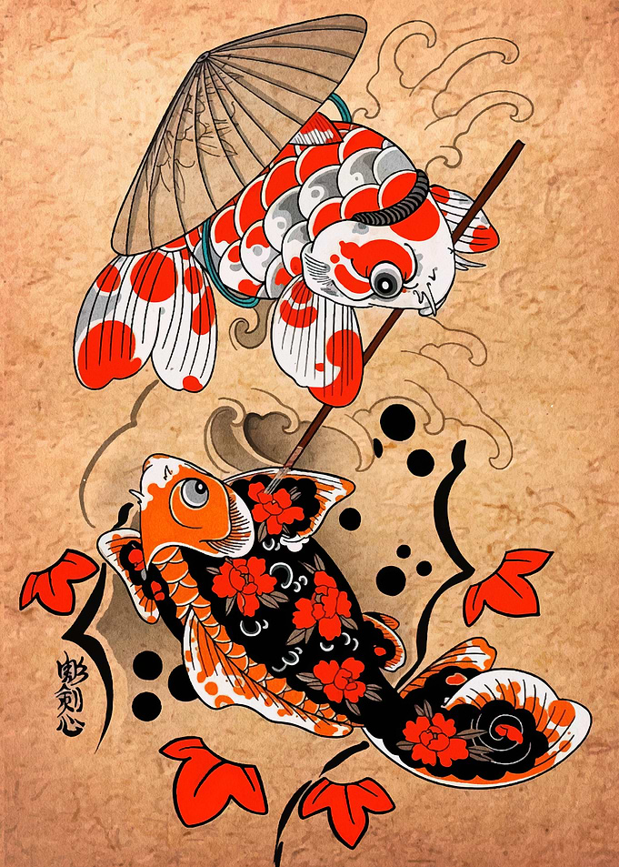 Japanese Koi Fish Art Illustration