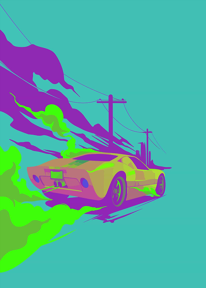 Retro Car Speeding with Smoke