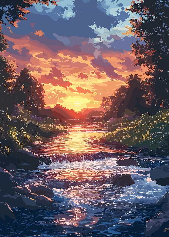 Sunset River Landscape
