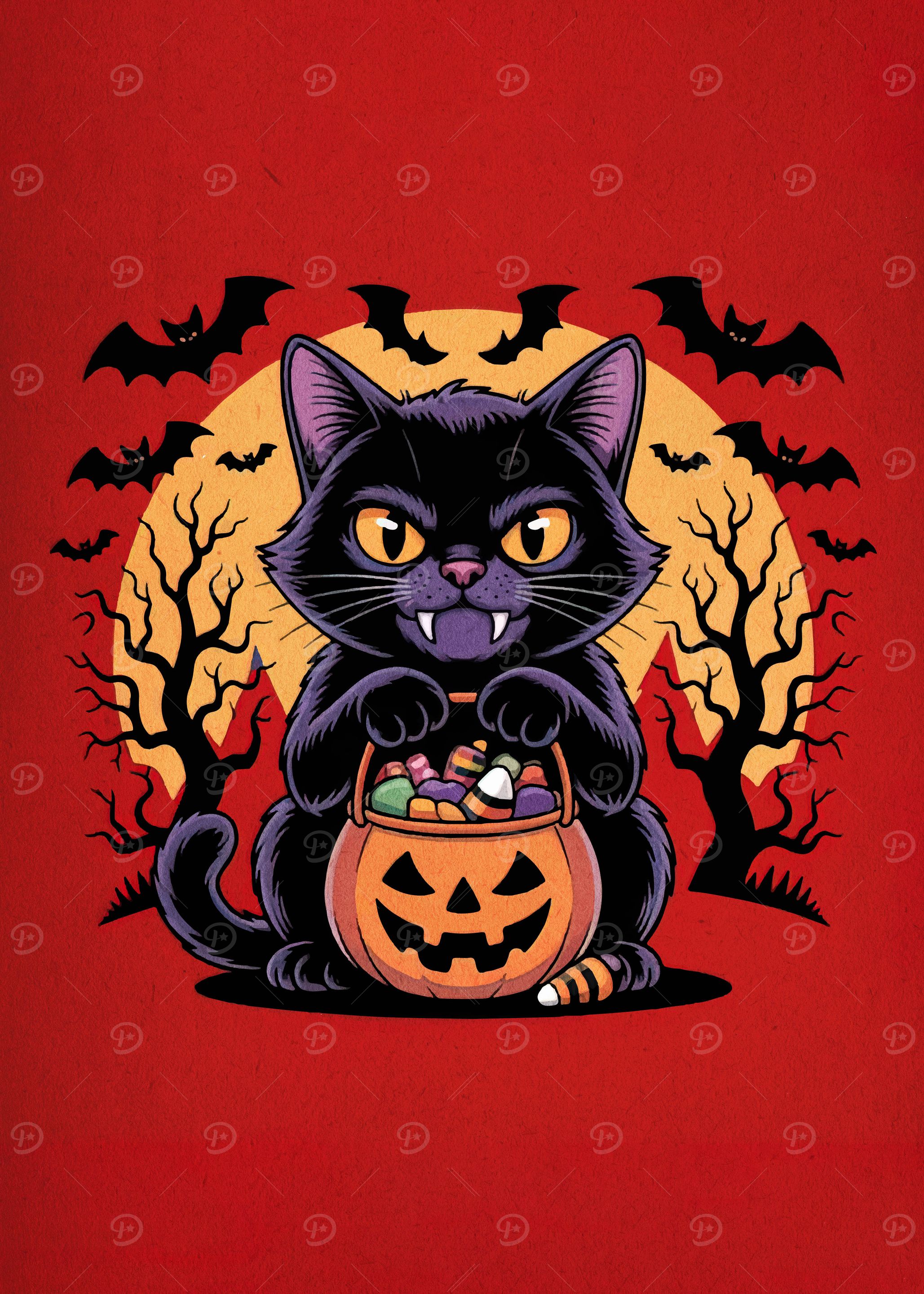 Halloween Cat with Candy Bucket