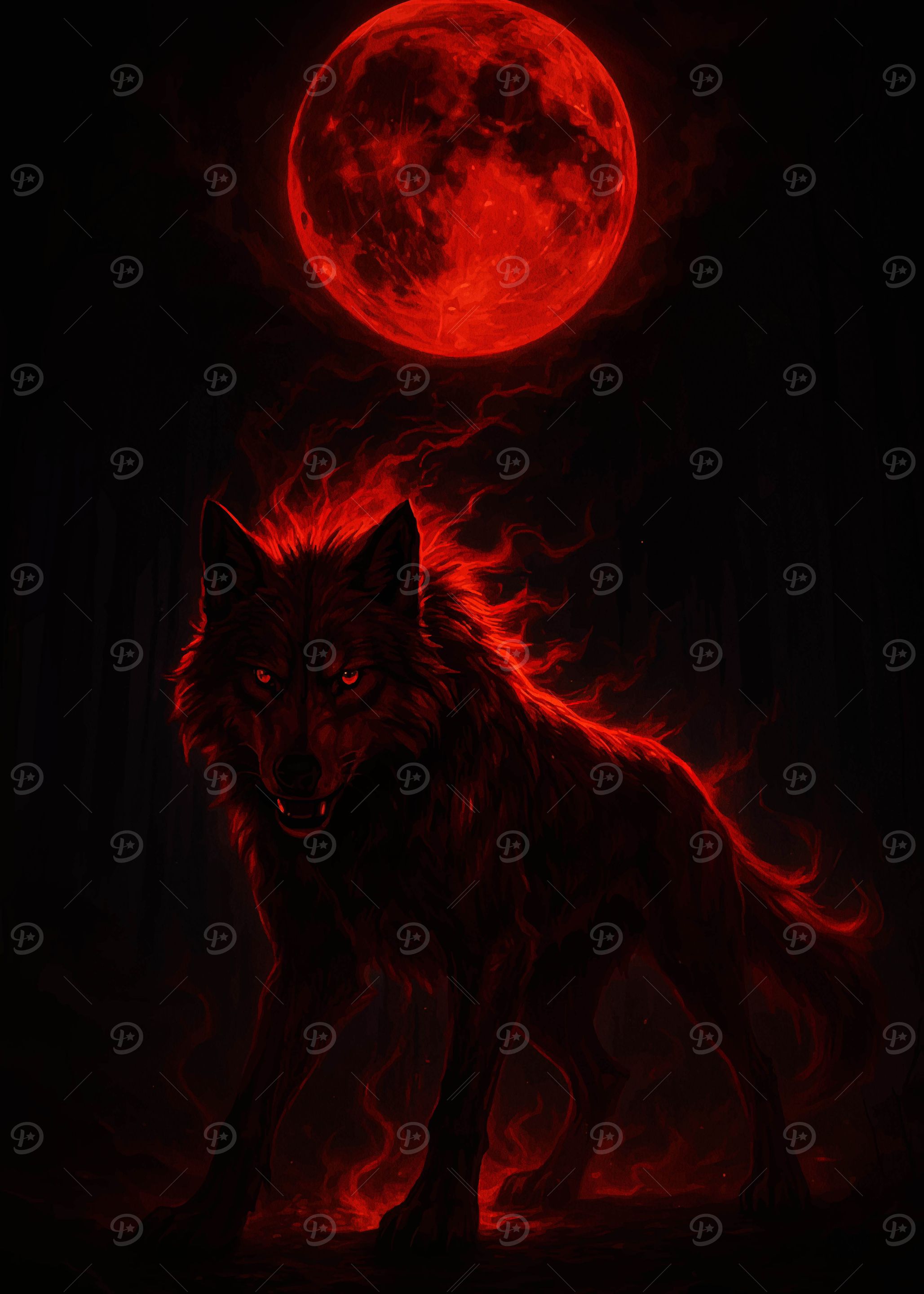 Red Wolf Under a Blood Moon