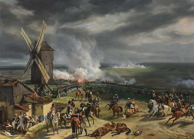 Historical Battle Scene with Windmill