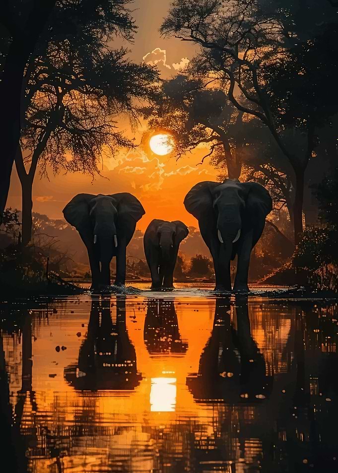 Elephants at Sunset