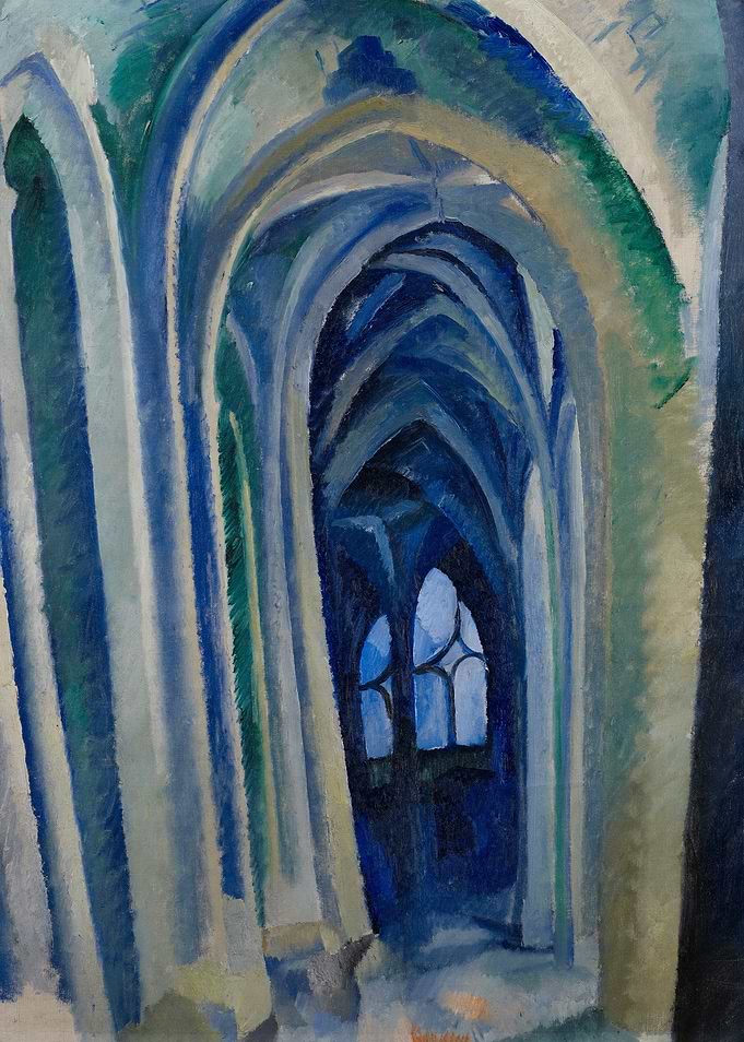 Cathedral Interior Painting in Blue Hues