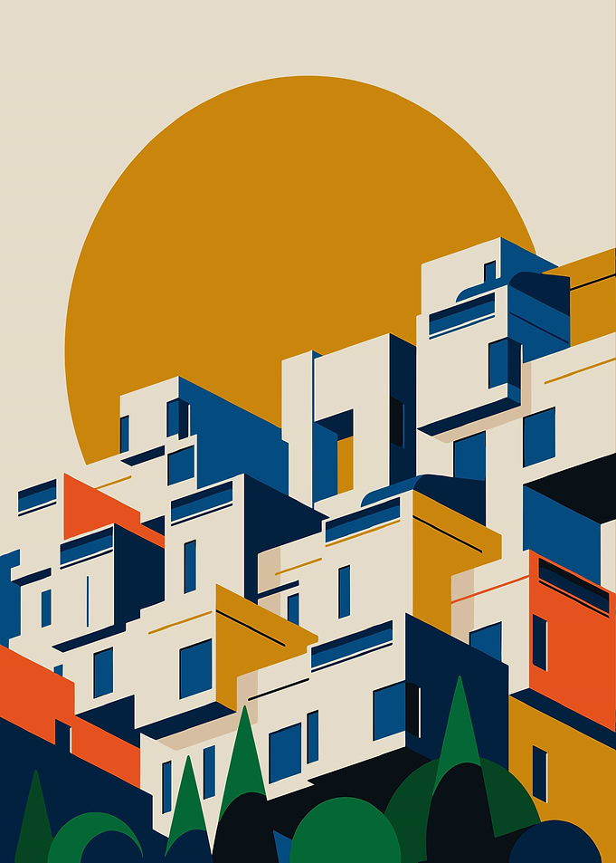 Abstract Cityscape with Geometric Buildings