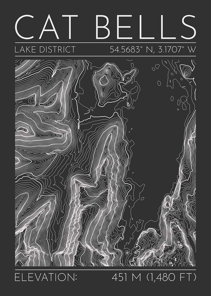 Cat Bells Lake District Topographic Contour Map