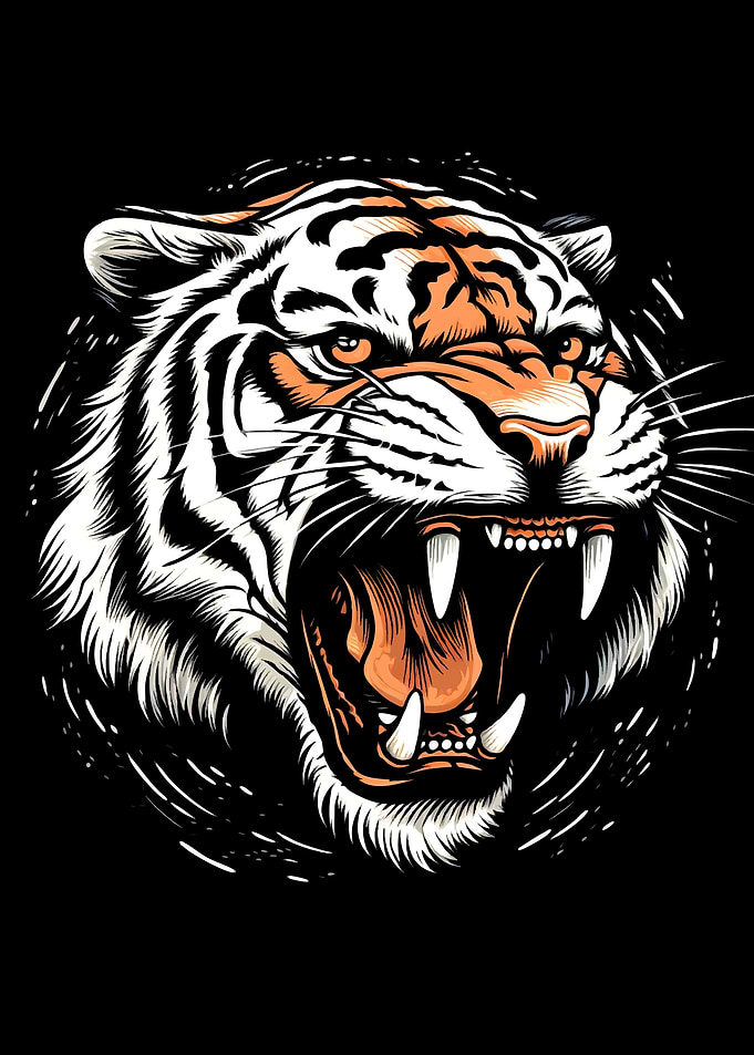 Roaring Tiger Head Illustration