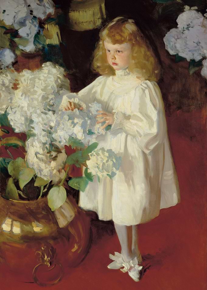 Girl with Hydrangeas Painting
