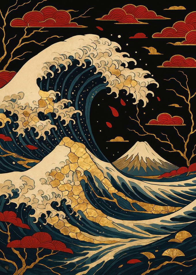 Japanese Wave Art with Mount Fuji