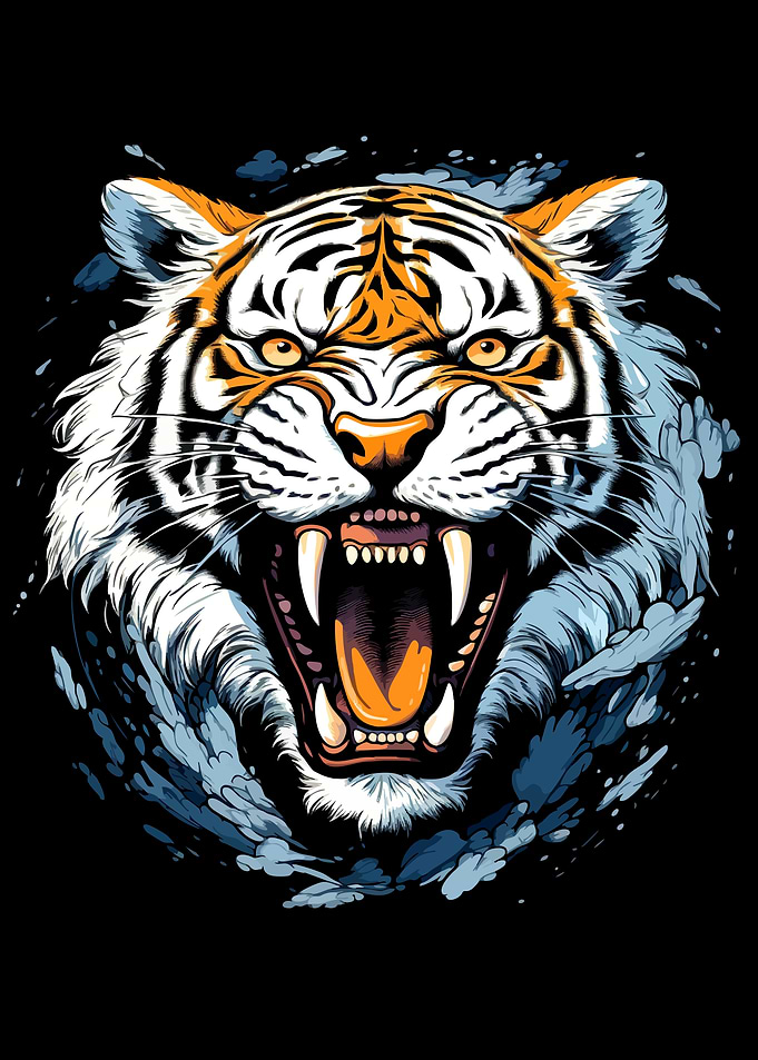 Roaring Tiger Head Illustration