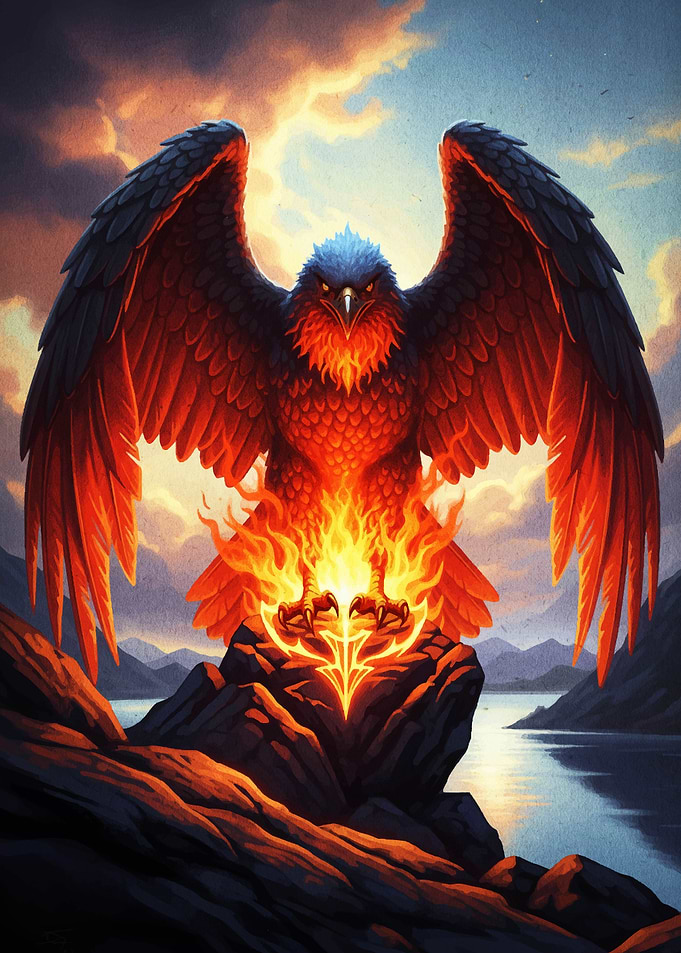 Fiery Eagle on Mountain Peak