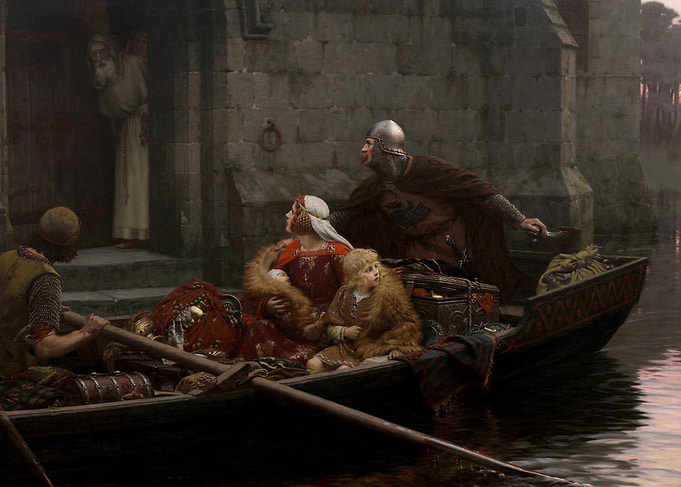 Medieval Family Escape by Boat Painting