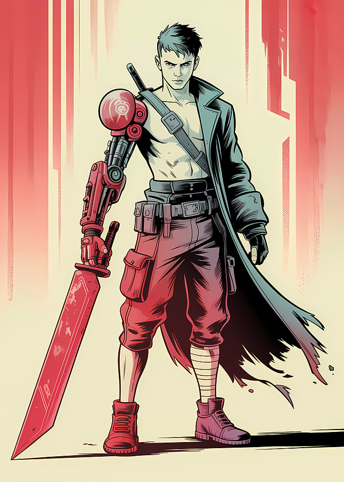 Cyberpunk Warrior with Robotic Arm