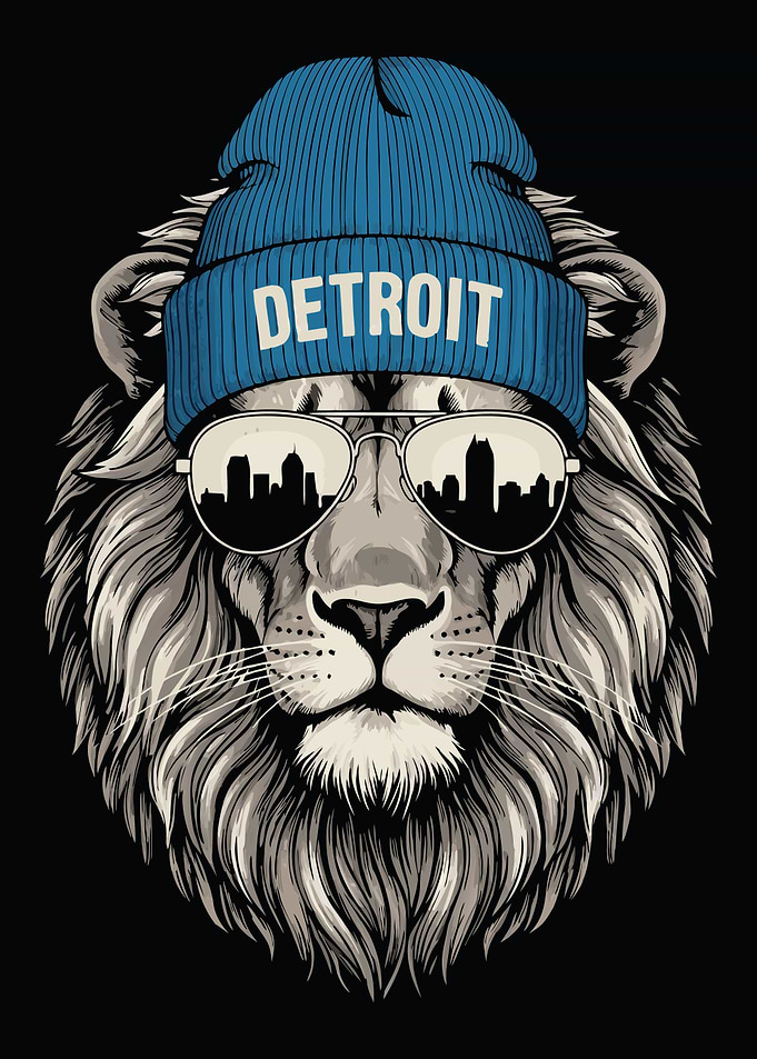 Detroit Lion with Beanie and Sunglasses