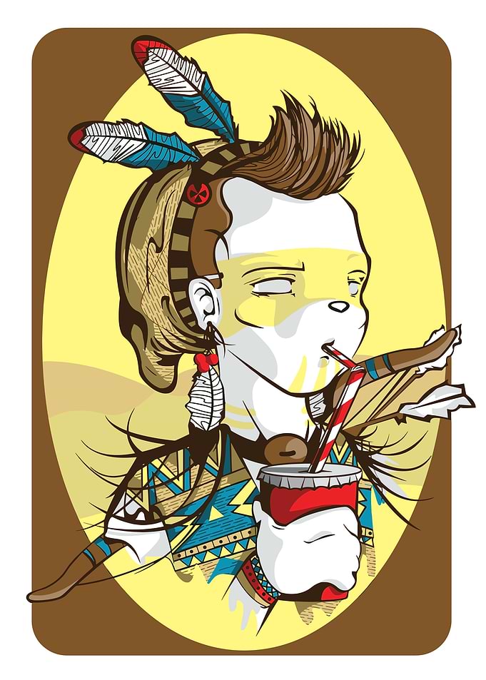 Native American with Soda Illustration