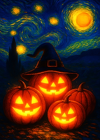 Halloween Pumpkins under Starry Night Sky