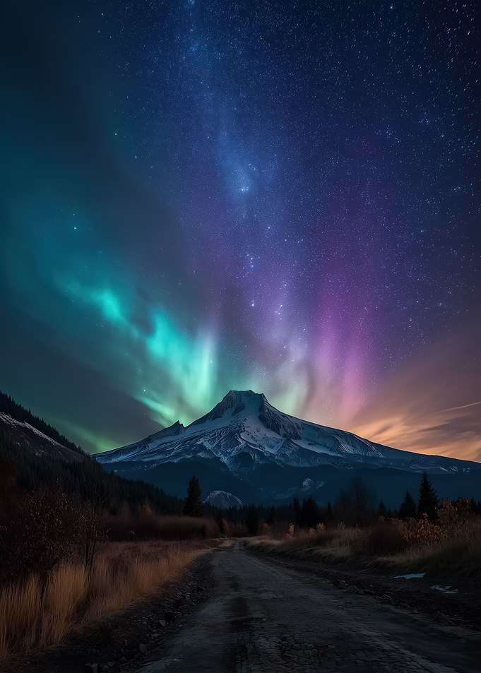 Aurora Borealis Over Mountain Hood