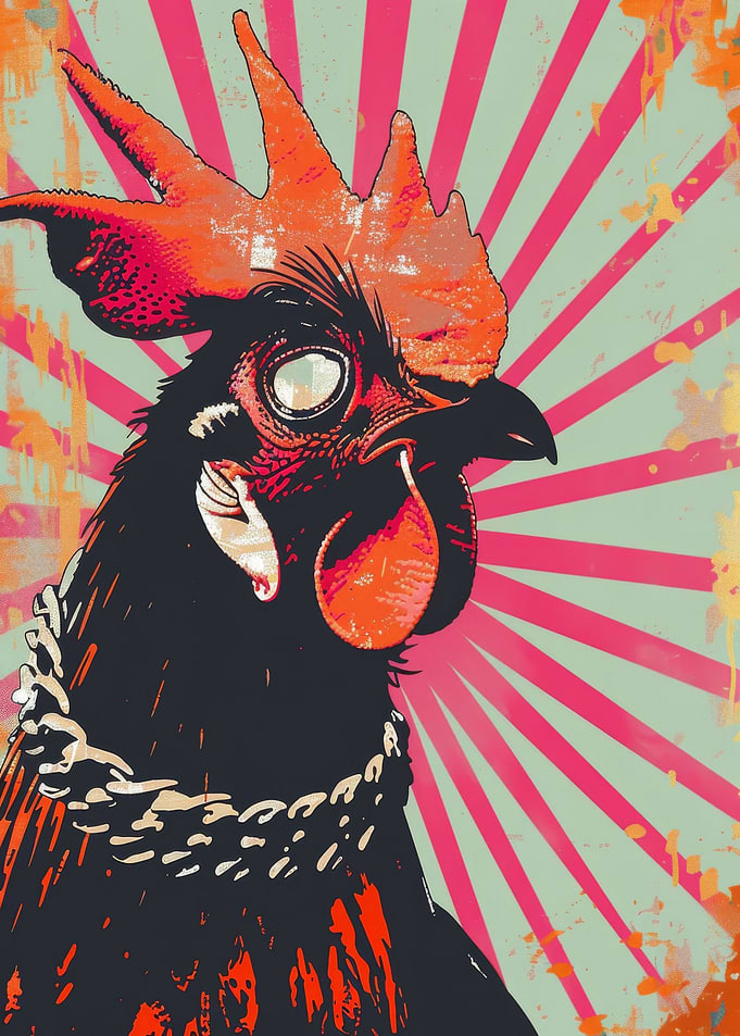 Pop Art Rooster with Chain