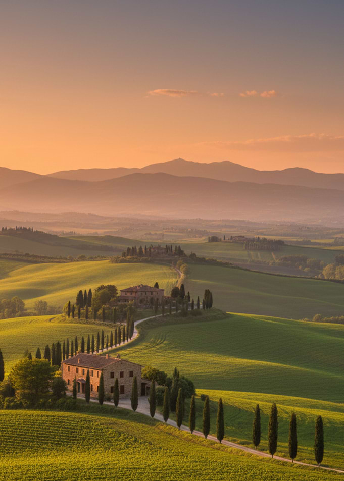 Tuscan Landscape with Cypress Trees