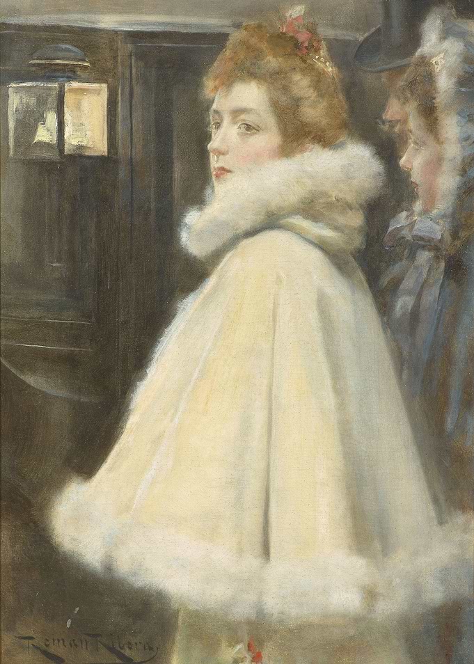 Elegant Woman in Winter Attire Painting