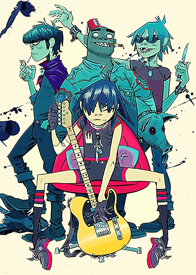 Gorillaz band members cartoon illustration