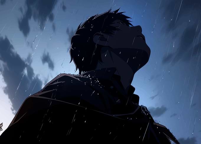 Anime Character in Rain