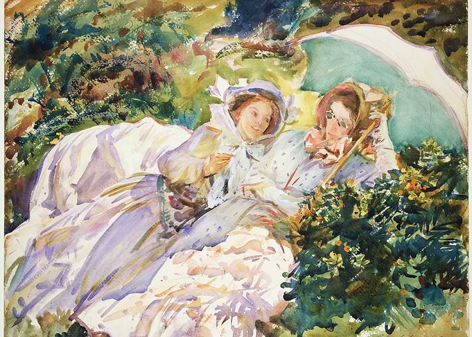 Two Women in a Garden, Painting