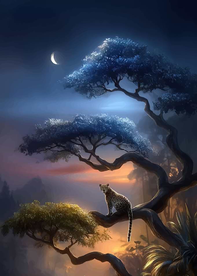 Leopard in a Dreamy Landscape