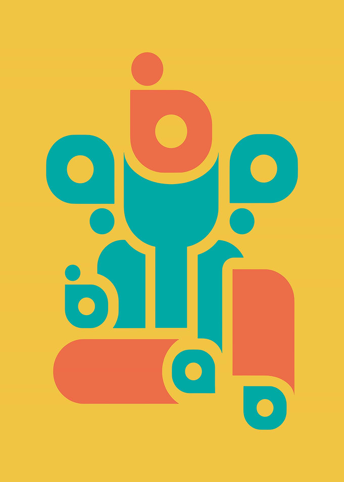 Abstract Geometric Composition in Teal and Orange