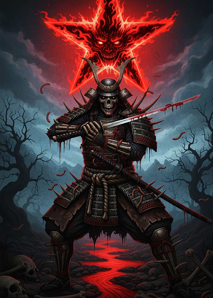 Samurai Skeleton Warrior with Pentagram