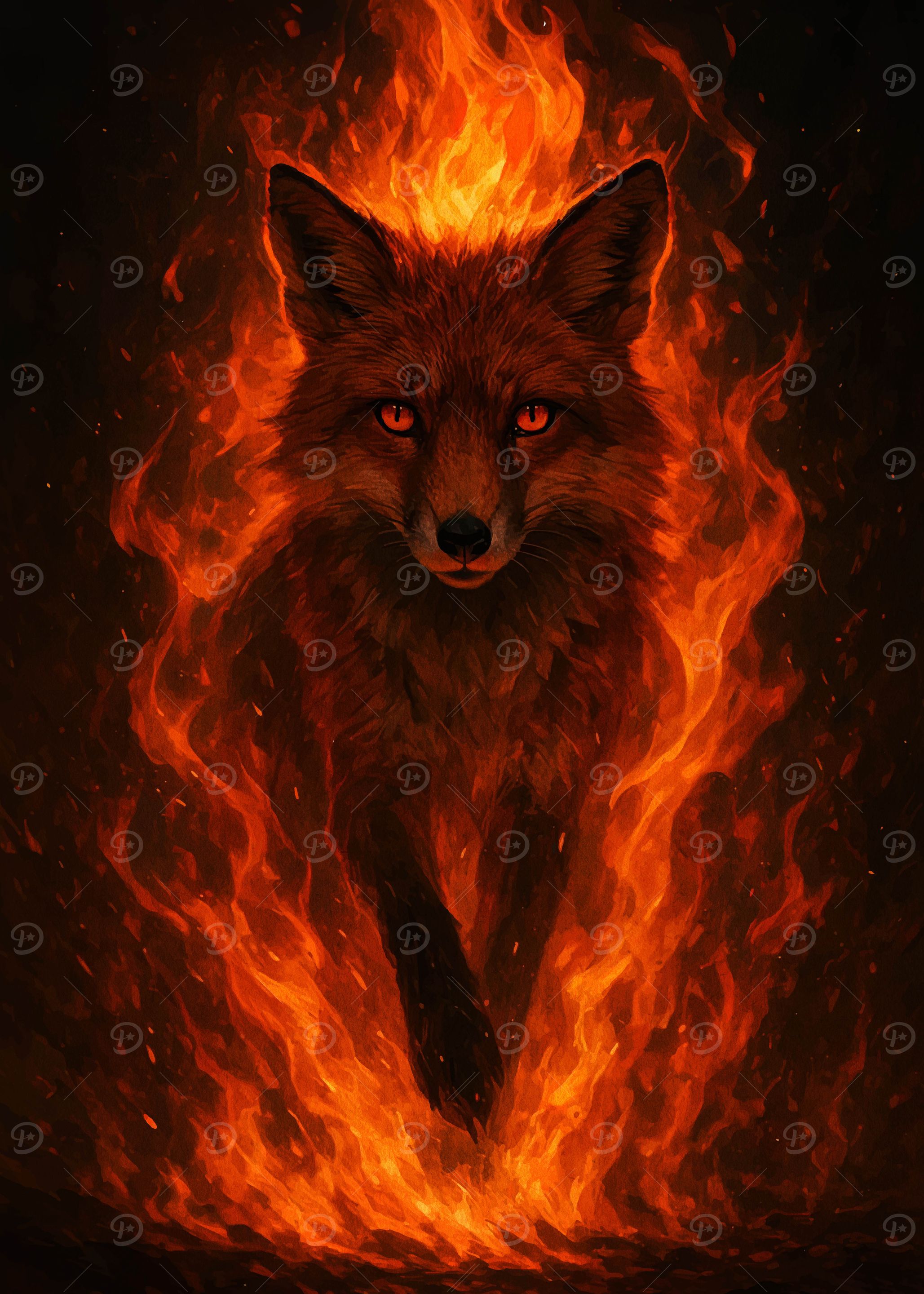 Fox engulfed in flames digital art