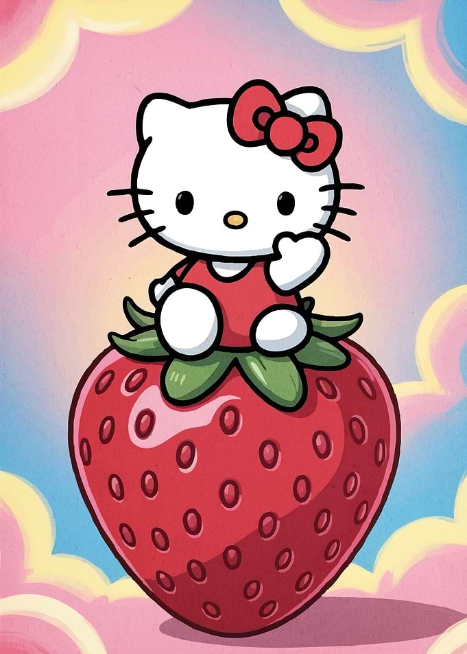 Cat Animal on Strawberry
