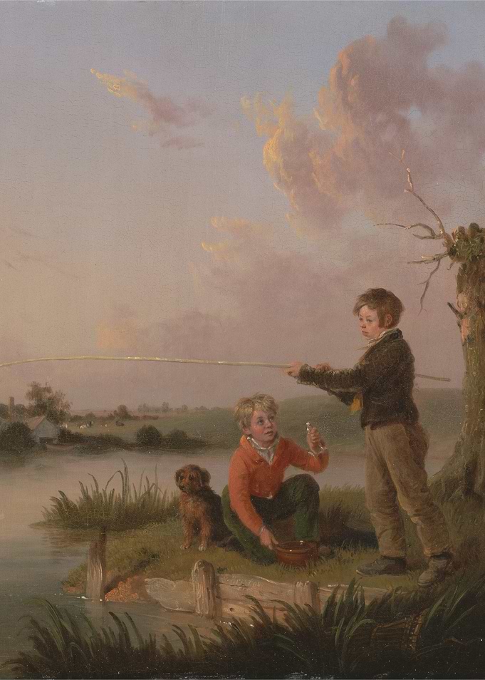 Boys Fishing with Dog Painting