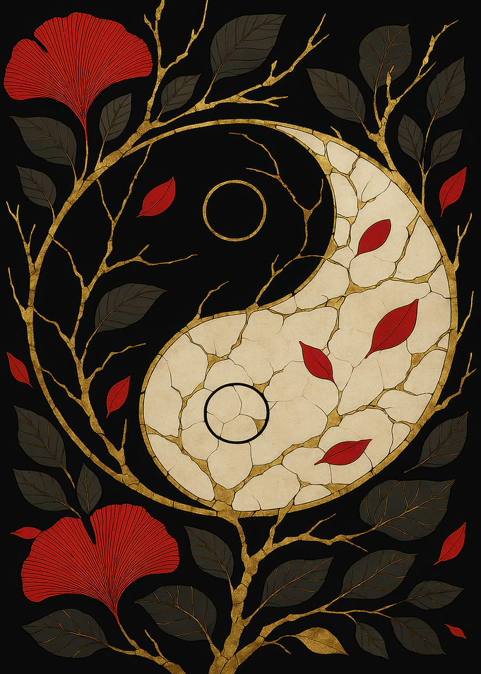 Yin Yang with Ginkgo and Leaves