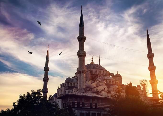 blue mosque at sunset, istanbul