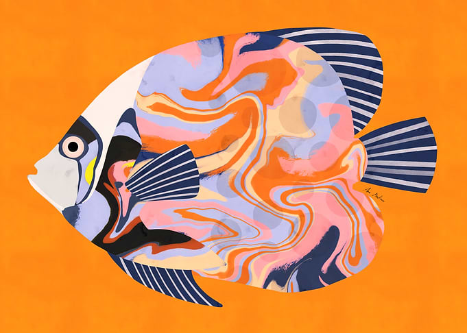 Abstract Fish Illustration on Orange Background