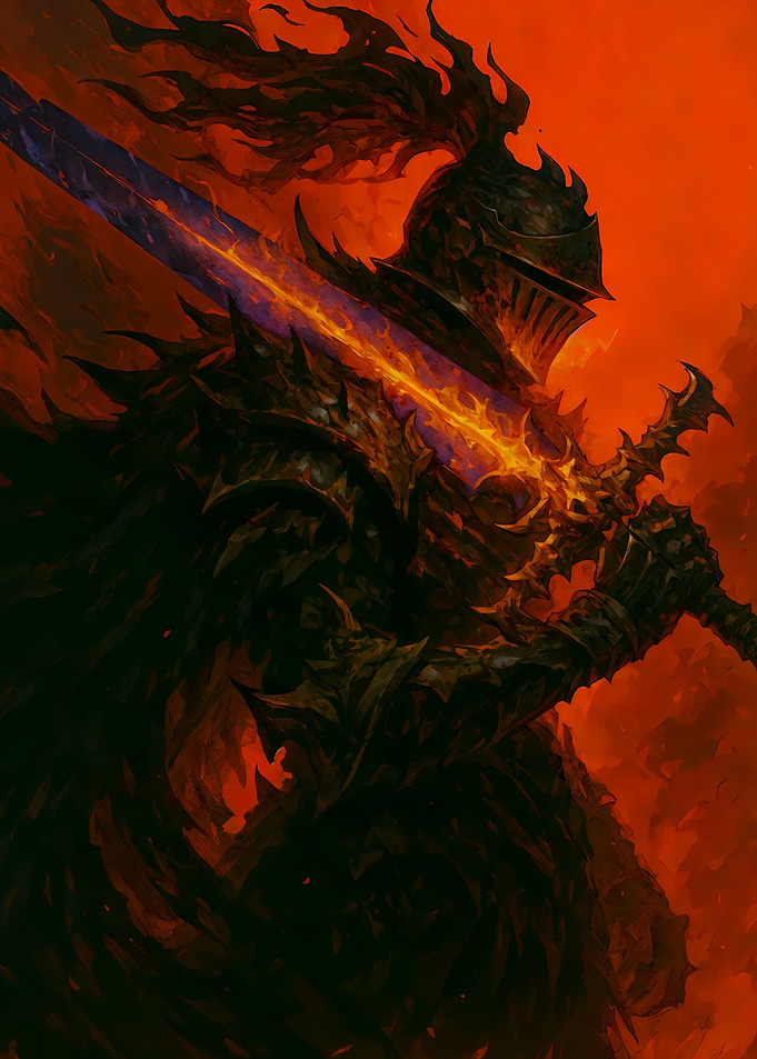 Dark Knight with Flaming Sword